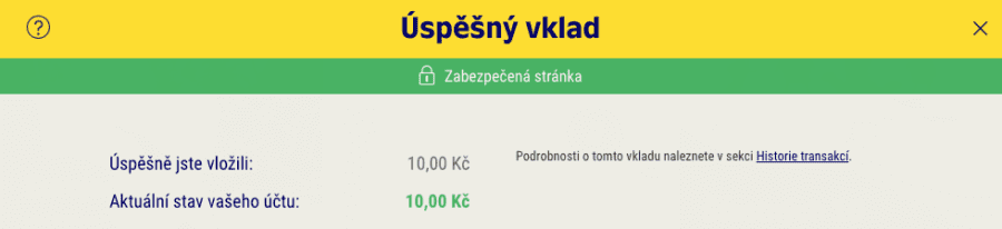 Sazka vklad 10 Kc