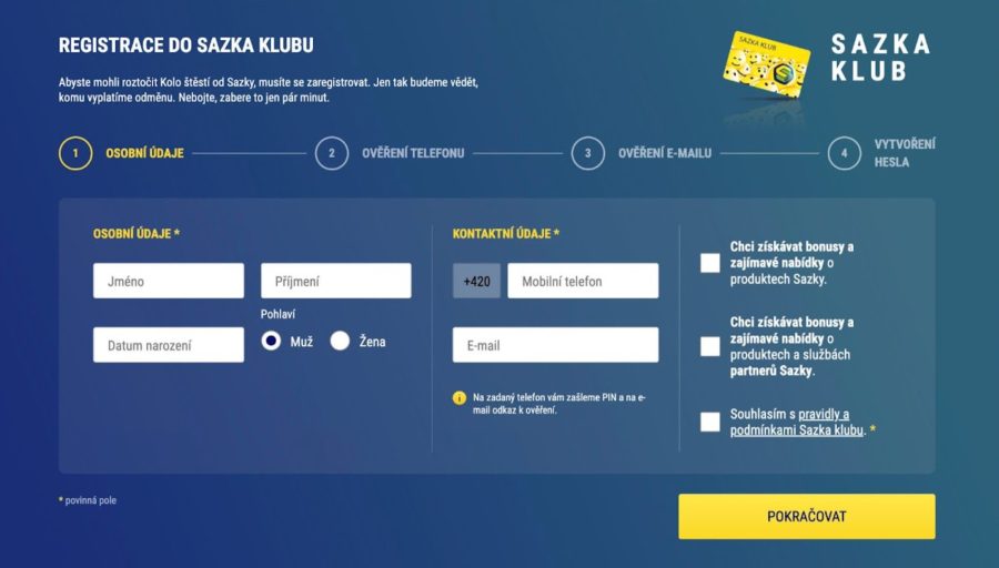 sazka klub registrace