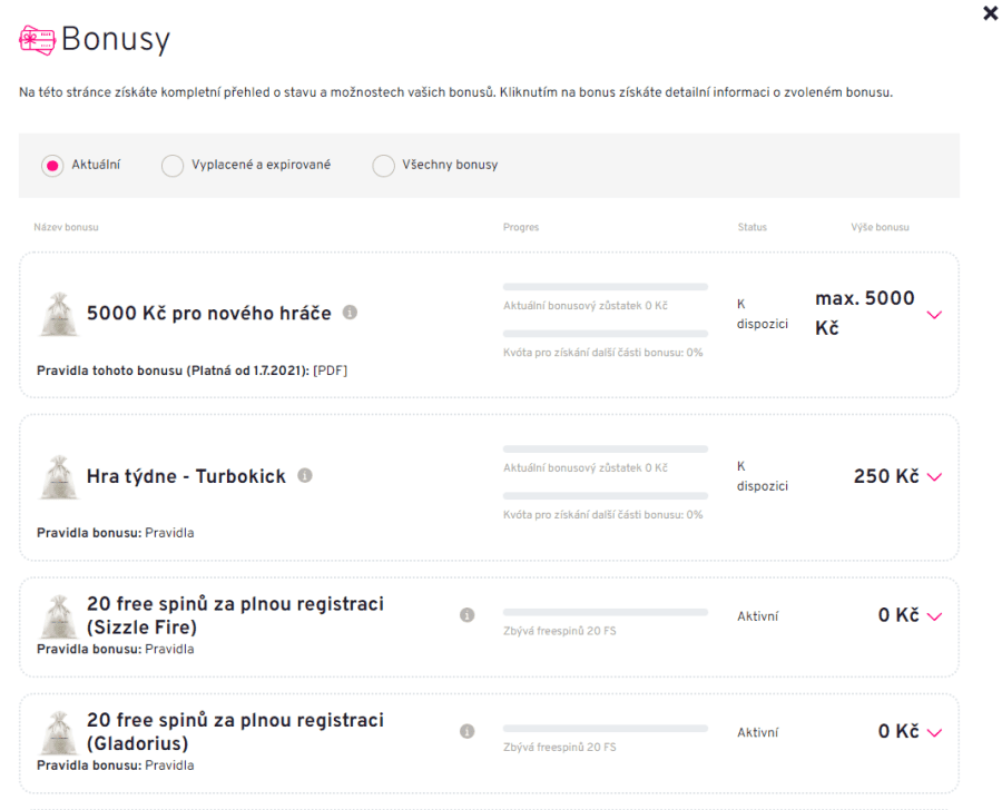 Apollo registrace Bonusy