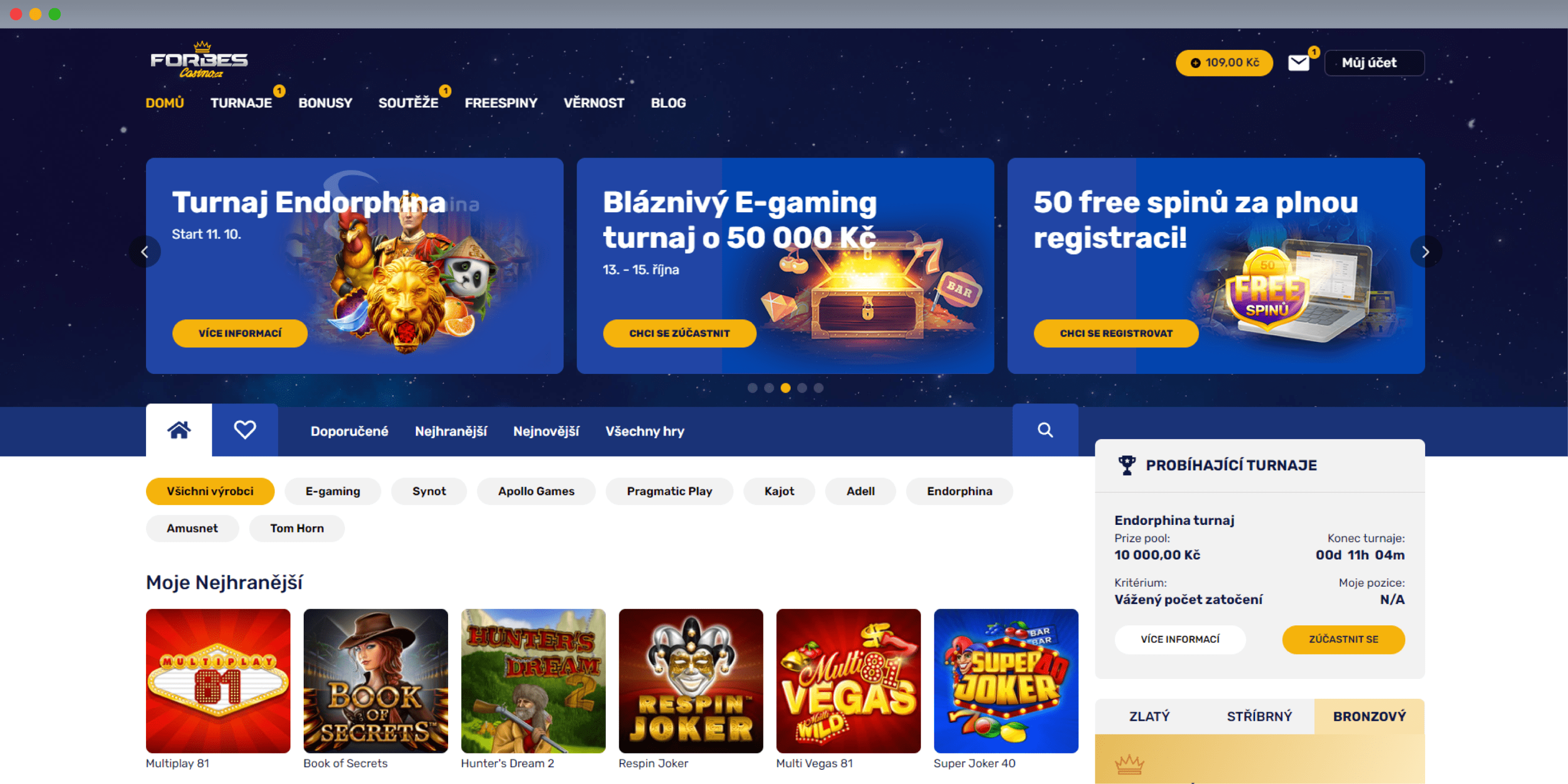 Forbes Casino rozhraní