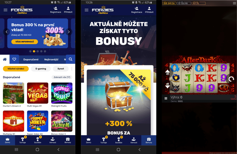 Forbes Casino rozhraní mobil