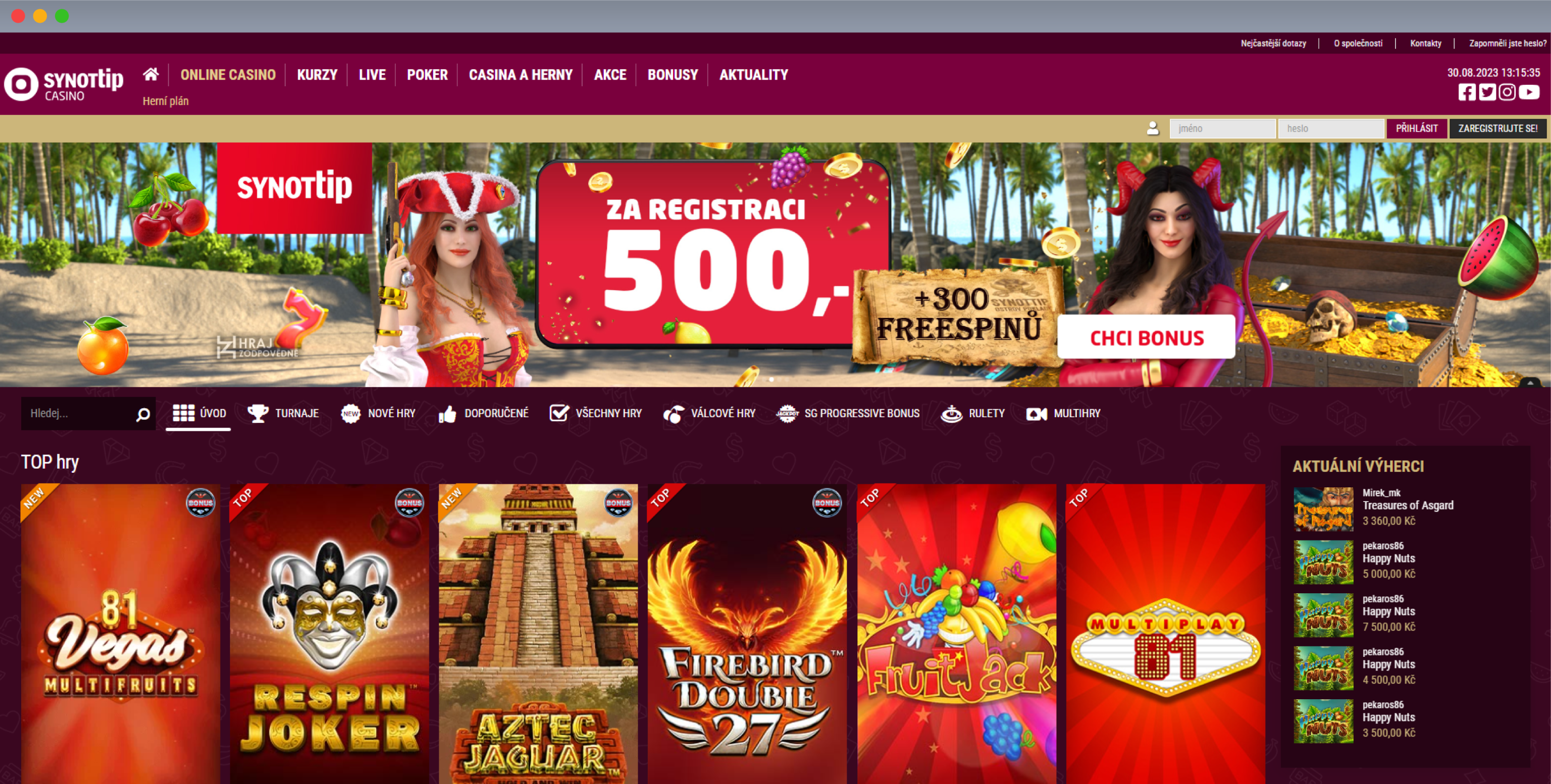 SynotTip recenze rozhrani casino