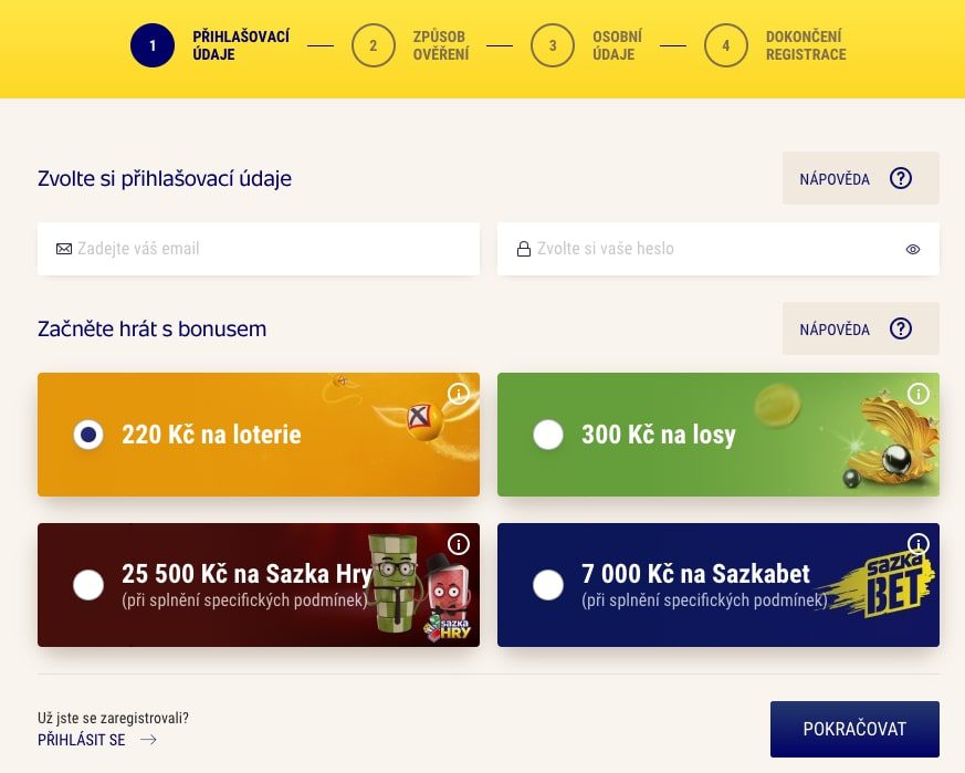 Bonusy za registraci u Sazky