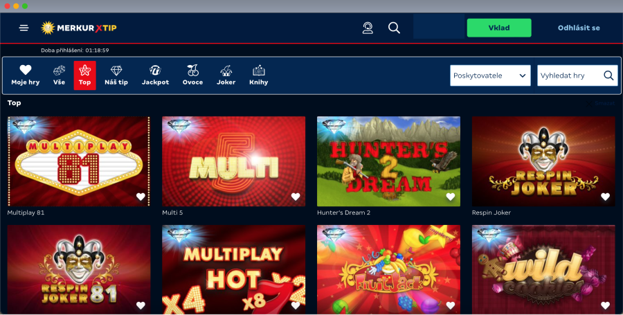 MerkurXTip recenze screenshot rozhraní vegas