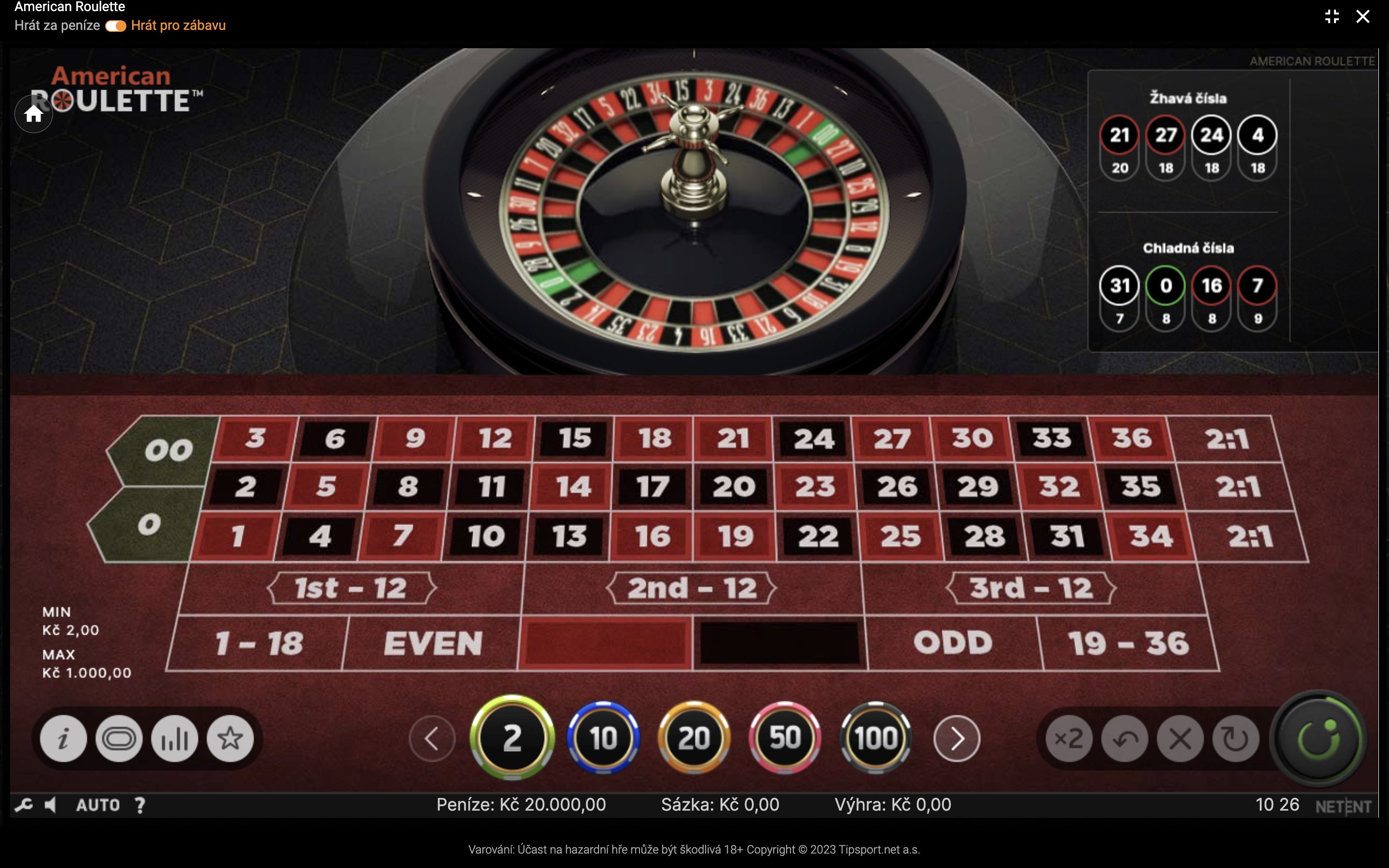 TipSport vegas hry american roulete