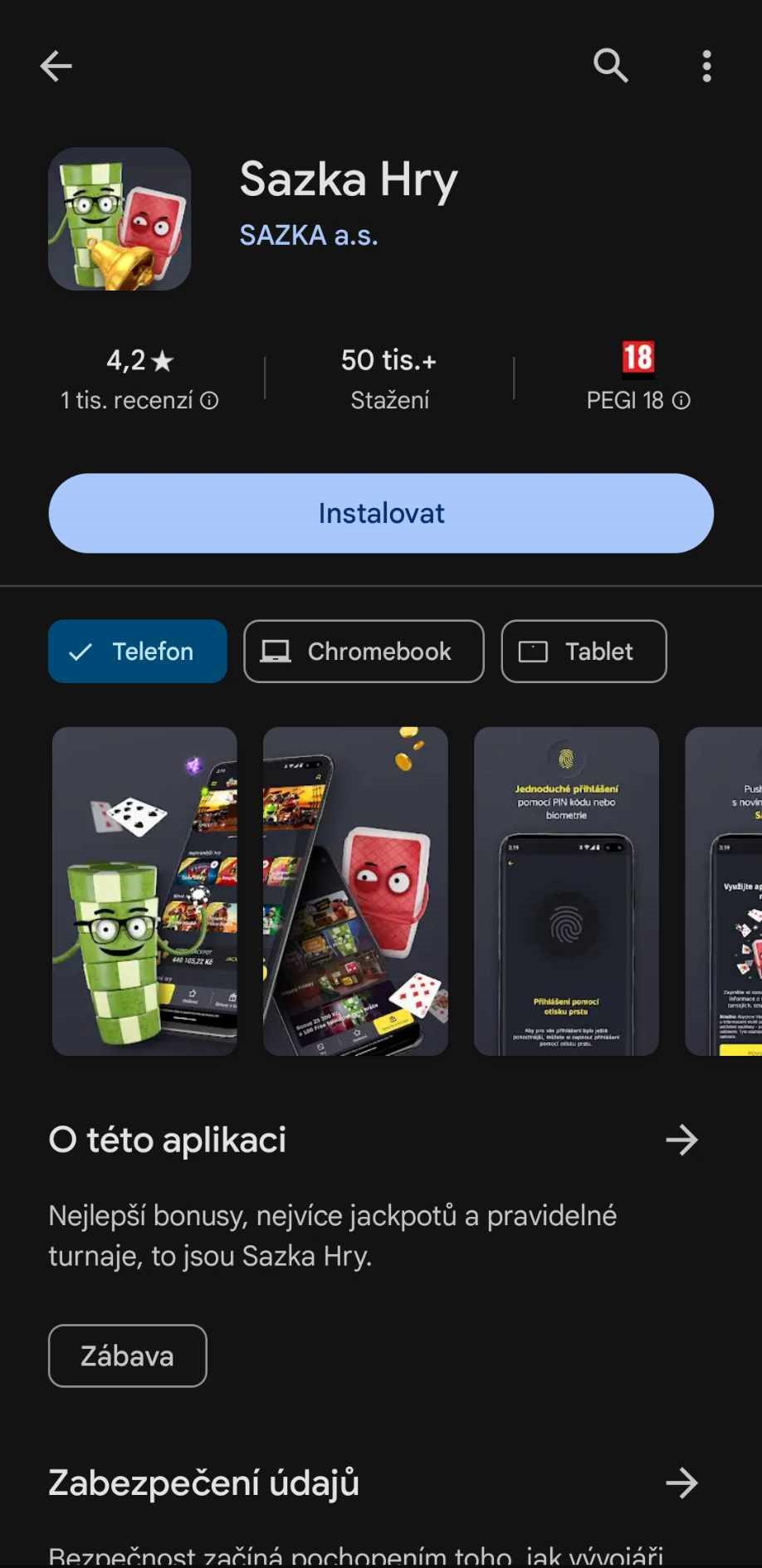 Mobilní aplikace Sazka Hry