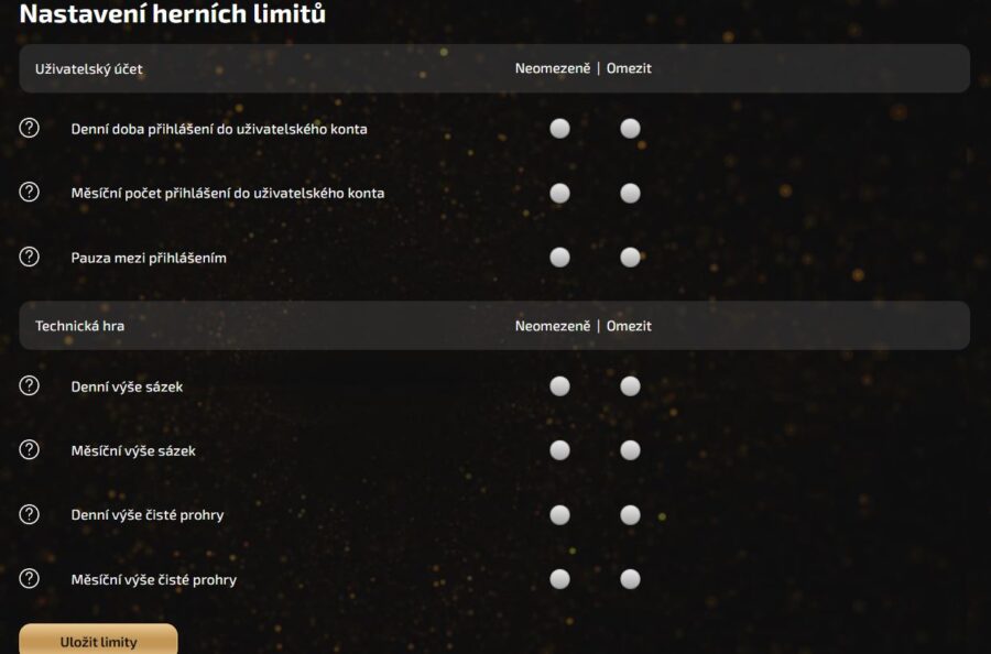 Magic Planet nastavení herních limitů