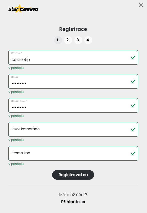 Registrace Star Casino: podrobný návod 2 star casino registrace krok 2