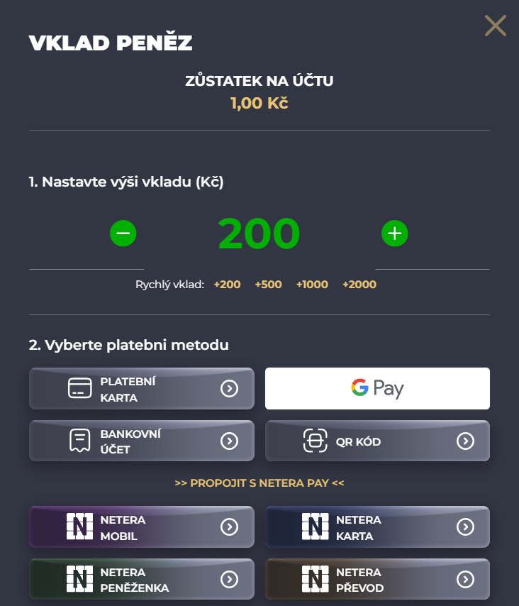 NeteraPay: platby bezpečně, anonymně a na pár kliknutí 4 Vklad NeteraPay