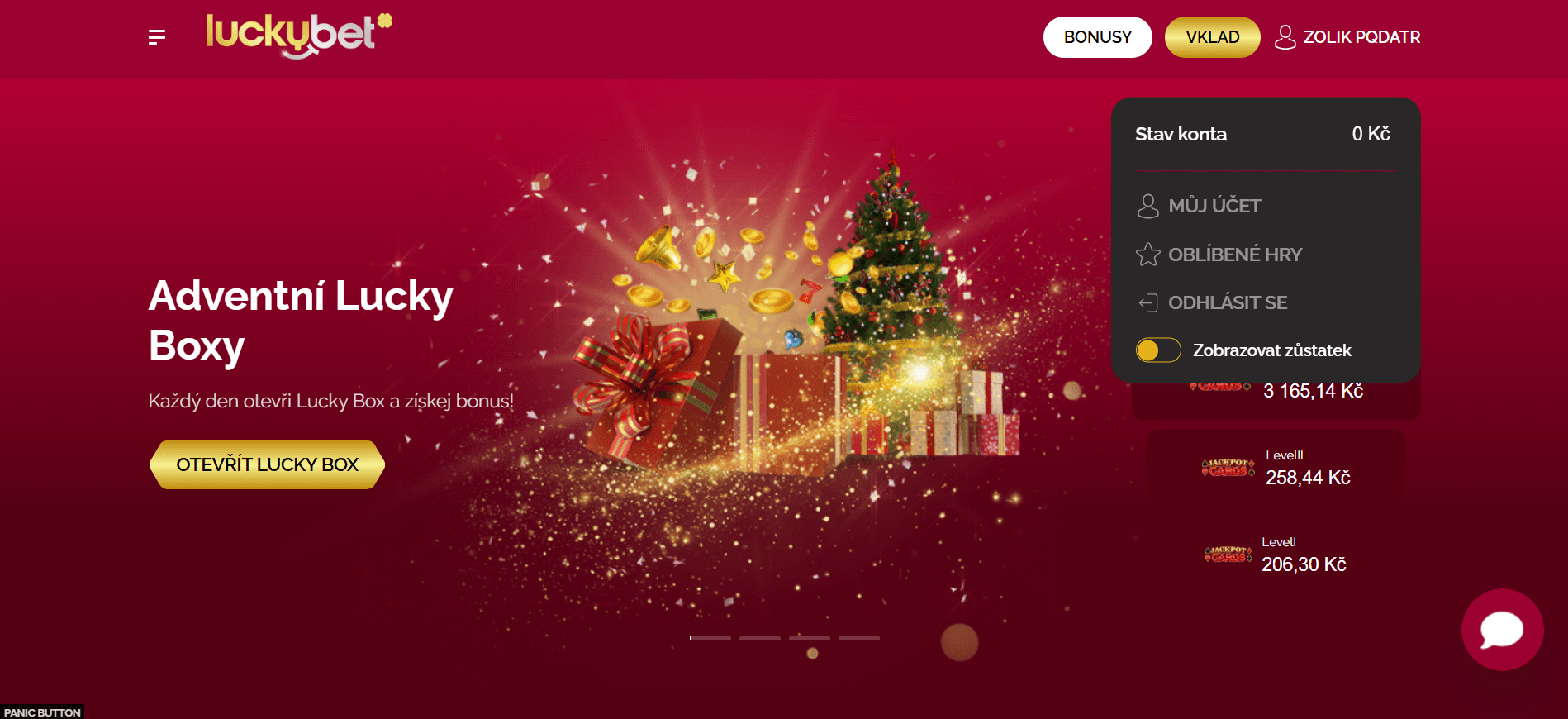 Luckybet web hlavni strana
